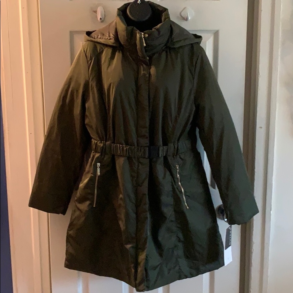 Nuvano winter coat hooded belted, olive green